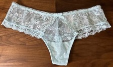Vintage Secret Treasures Embroidered Lace Thong Panties Sz Small Blue Mesh Tanga