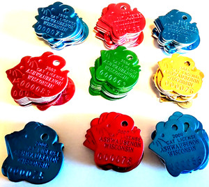 Lot of 90 vintage metal cat license tags