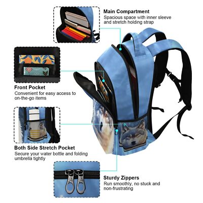 WELLFLYHOM 16 Inch Kids Backpack For School - Girls & Boys Bookbag With Fire Wolf Design, Roomy & Adjustable Straps - View #10