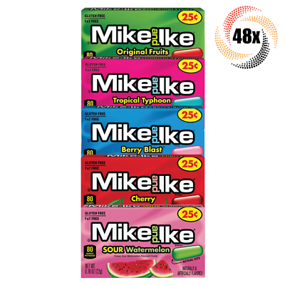 48x Packs Mike & Ike Variety Flavor Chewy Candy | .78oz | Fat Free