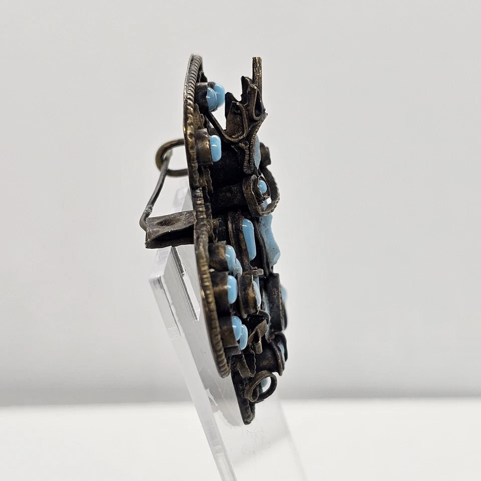 Vintage Asian Turquoise Glass and Brass Buddha Brooch Tibetan Nepalese - Image 3 of 4