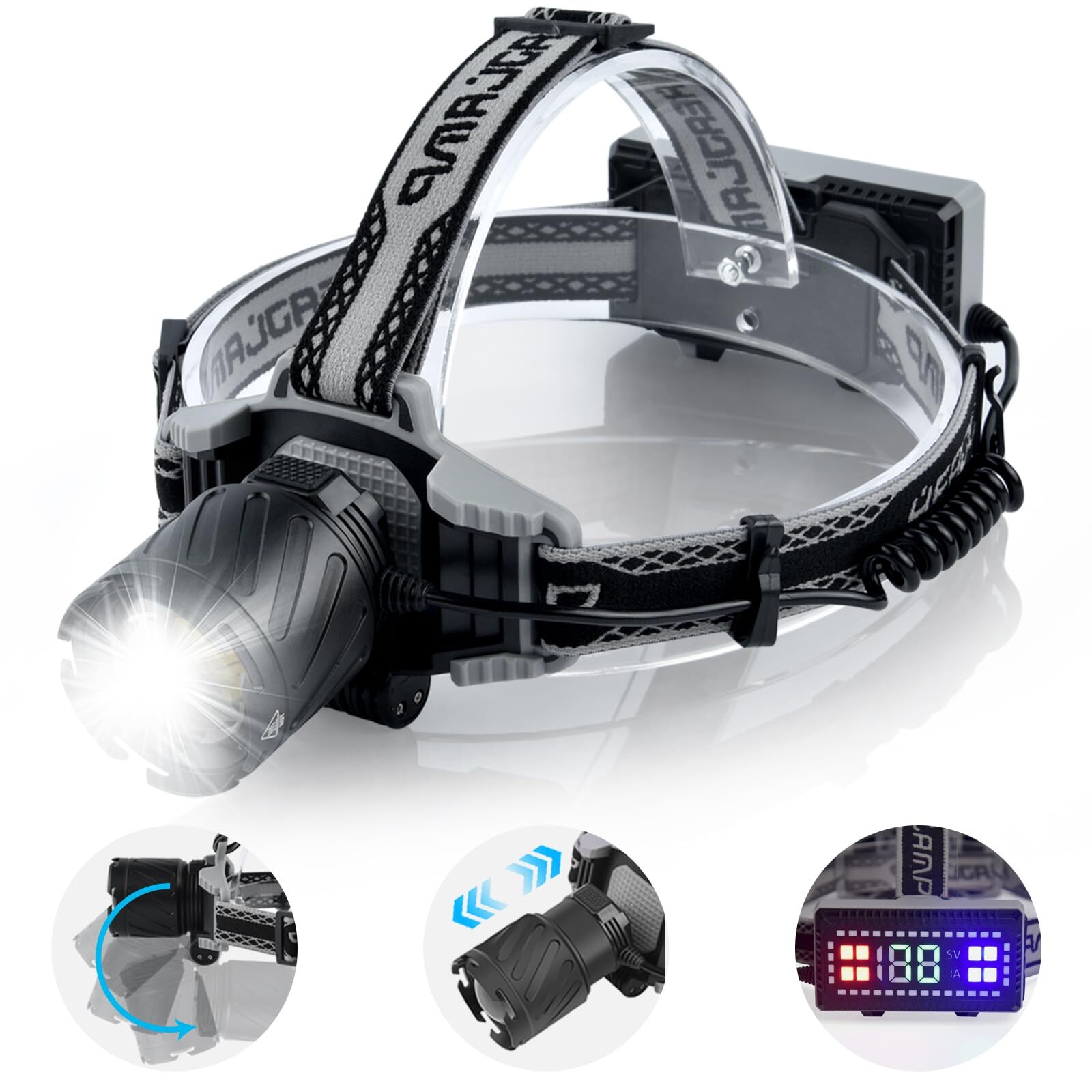 Led Headlamp Rechargeable,600000 Lumens Super Bright Head Lamps Battery Power...