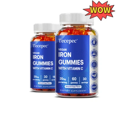 TECEPEC Iron - Vitamin C-30/60vegan Gummies - Immune support Hemoglobin Immune support