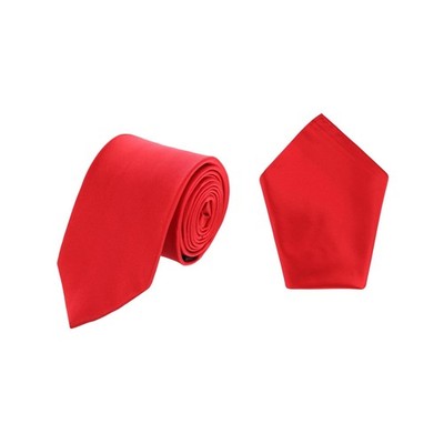 Trafalgar Men's Sutton Solid Color Silk Necktie and Pocket Square Combo, Red