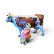 Vintage Britains LTD. Lead Cow and Farmer Lady Milking