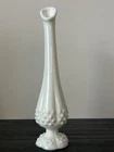 VTG Fenton White Hobnail Milk Glass Bud Vase 10.5" Stretch/Swung Footed Vase MCM