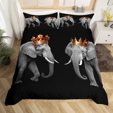 Elephant Couple Bedding Set King Size for Teens,3D African Tropical Wild Anim...