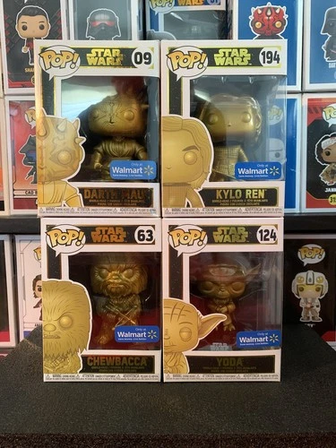 Funko Pop Star Wars Lot of 4 Yoda, Kylo Ren, Chewbacca, Darth Maul Gold Walmart