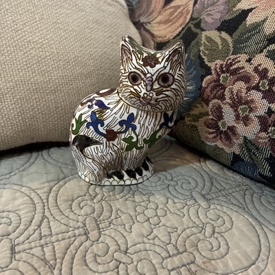 Vintage Oriental Cloisonné Cat Figurine