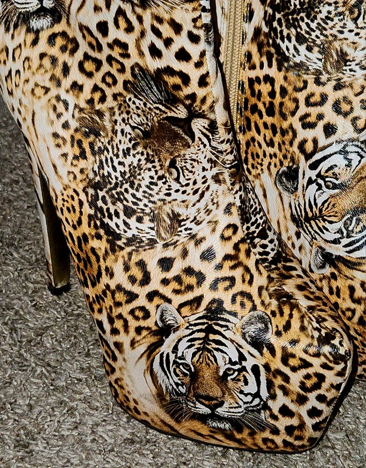 Bumper Boutique Booties Size 11 Tiger Print Ankle Boots Platform High Heel Zip - Image 3 of 4