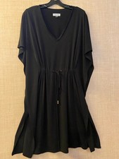 Calvin Klein flutter sleeve kaf tan black dress size 6 with draw string waist