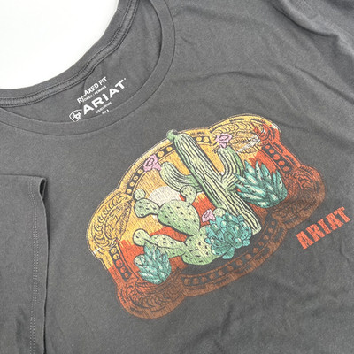 ARIAT Womens XL Relaxed Fit Gray Short-Sleeve Cactus Cacti Graphic Print T-Shirt