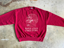 80s - 90s VINTAGE RAGLAN SWEATSHIRT W/ GRACE JONES INSIDE STORY ALBUM GRAPHIC XL