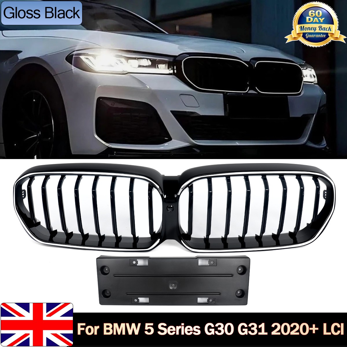 FOR BMW 5 SERIES G30 G31 F90 KIDNEY GRILLE GRILL W/ LED SINGLE SLAT LCI 2021-ON