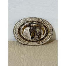 Crumrine Vintage Steer Skull Belt Buckle Silver Plate Jewelers Bronze USA Made