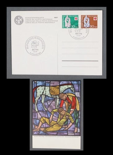 MayfairStamps Switzerland FDC 1957 Pro Patra Dual Stained Glass Window First Day