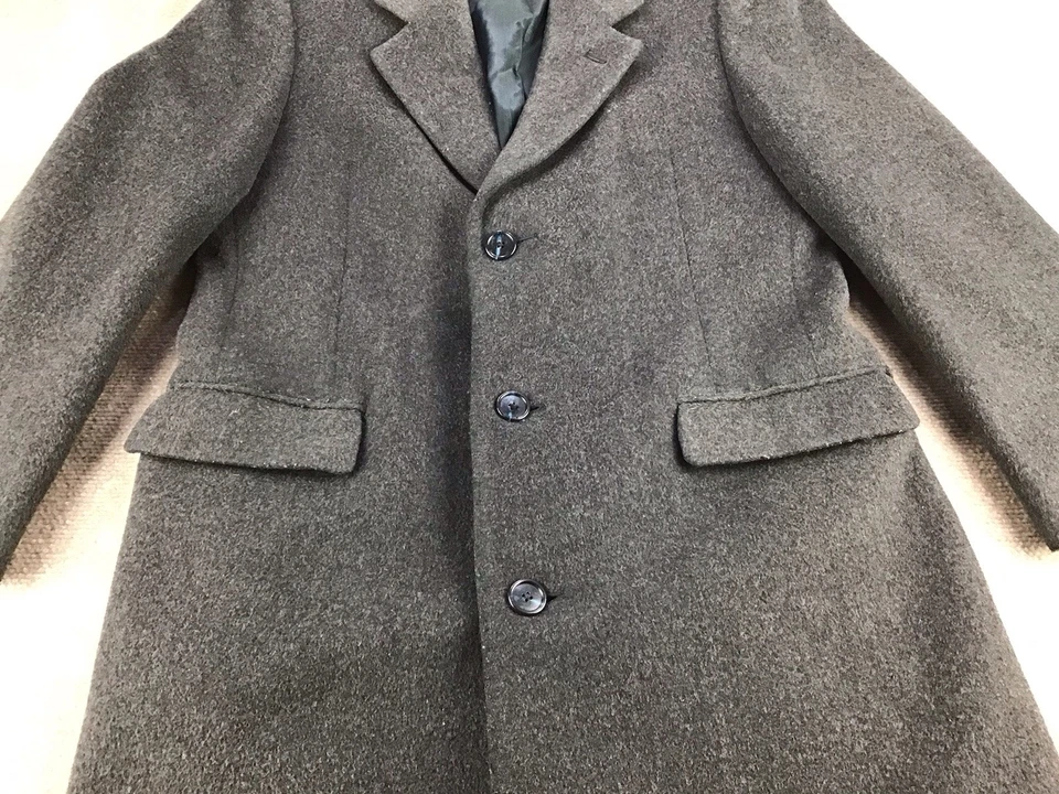Nino Cerruti Vtg Men 38R Charcoal Wool/Cashmere/Polyester Overcoat Long Jacket  - Image 4 of 4