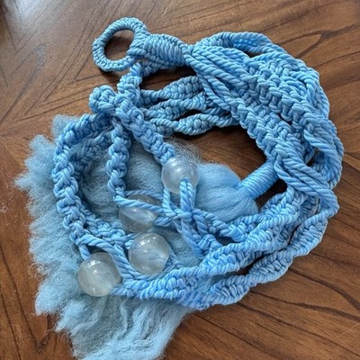 60  epic vintage light baby blue macrame plant holder large lucite beads MCM