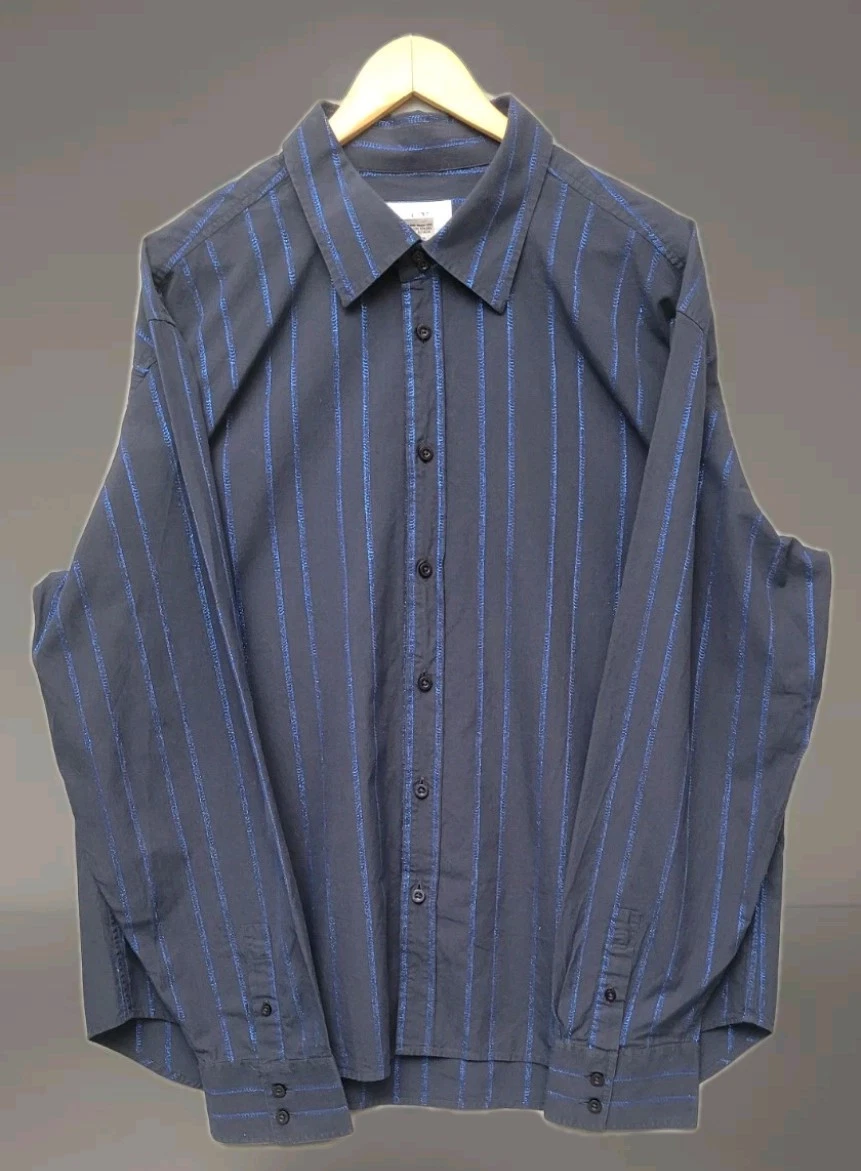トップス A/X ARMANI EXCHANGE stitch stripe shirt AX Armani Exchange Shirt Men XXL Blue Sparkle Stripe Woven Button