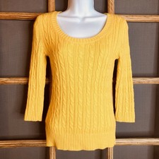 Ann Taylor Loft Women's Yellow Cable Knit Sweater Size XS 16x32 Pullover