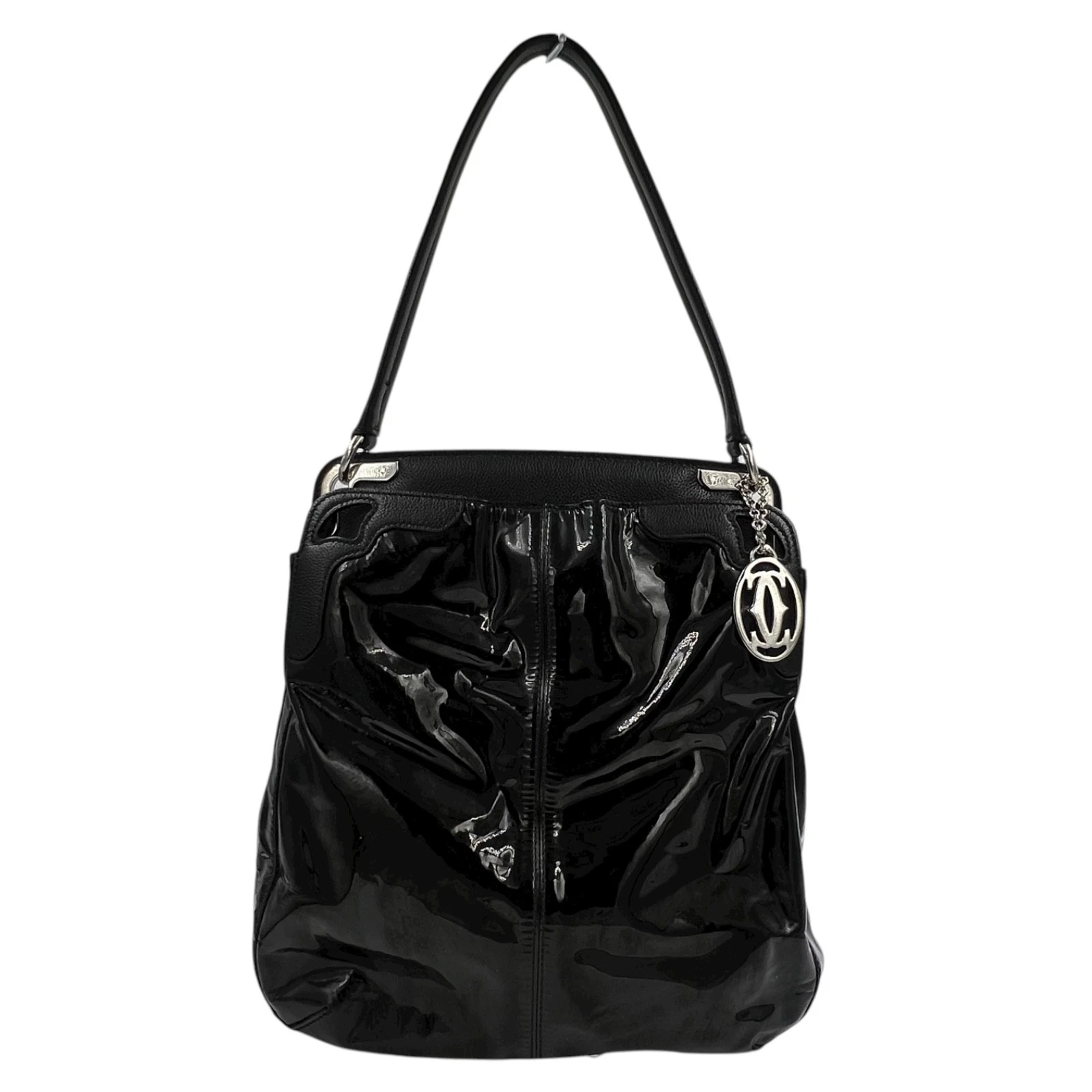 Cartier — CARTIER 'Marcello' Black Patent Leather Shoulder Bag Handbag