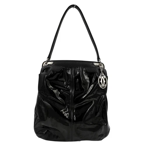 CARTIER 'Marcello' Black Patent Leather Shoulder Bag Handbag