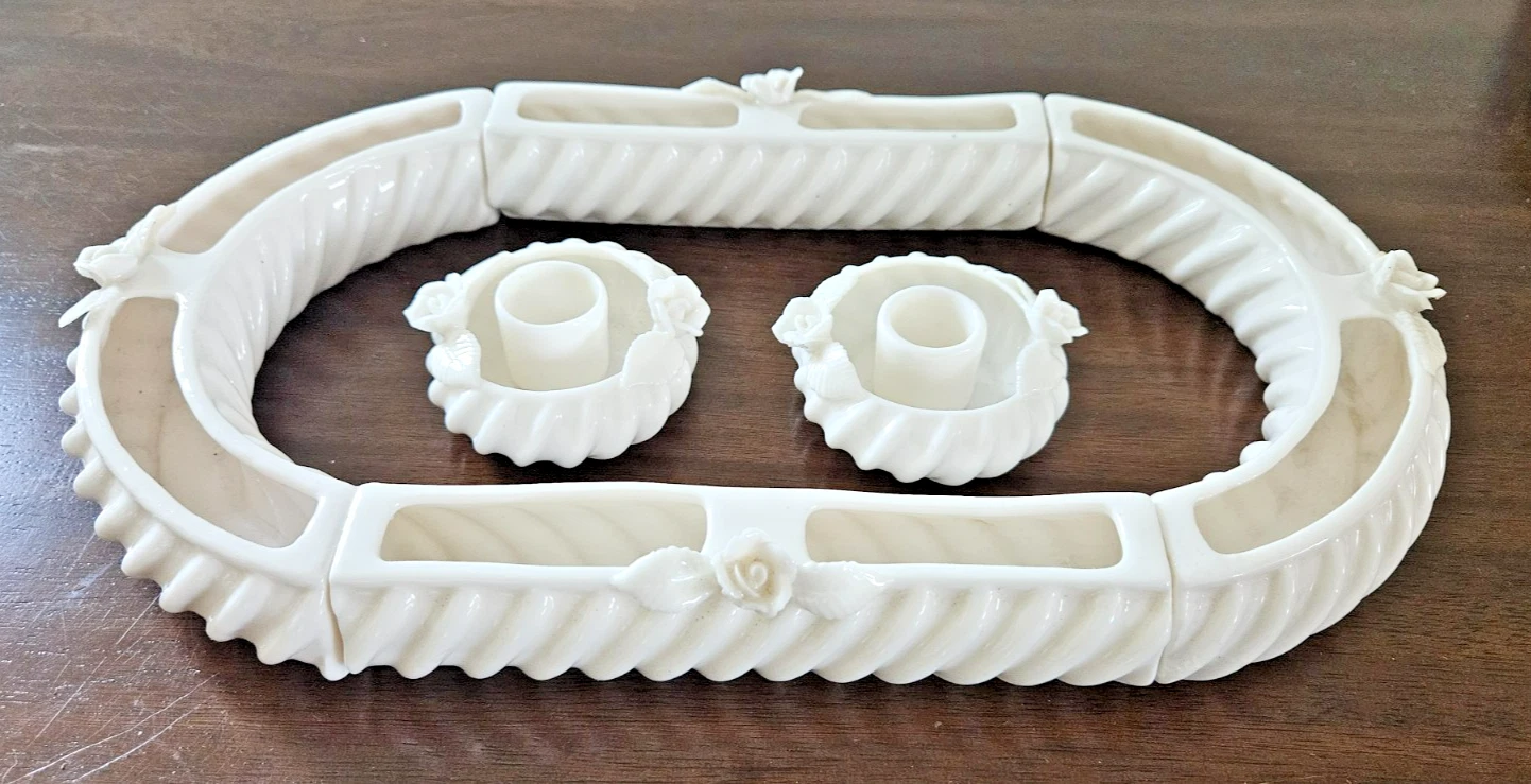 VTG 1950's Lefton China White 6pc Channel Vase & Candleholders #1393 & #1392