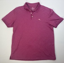 Tommy Bahama Mens Medium Pink Purple Striped Cotton Poly Blend Short Sleeve Polo