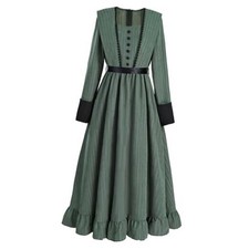 FCCAM Victorian Dress for Women Long Sleeve 1800s Edwardian Dress X-Large Green