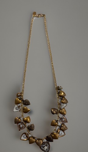 Vintage GWS Glass Works Studio Heart Charm Necklace Rhinestone Mixed Metal Boho
