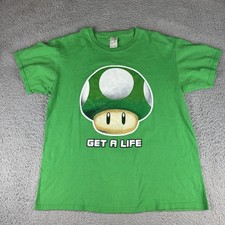 Vintage Super Mario bros. Mushroom Green T-Shirt Get A Life Mens Large Y2k Baggy