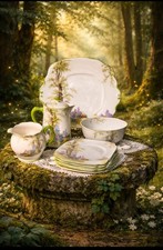 1935 ROYAL ALBERT Crown China Greenwood Tree  Tea Pot Sugar Bowl Milk Jug