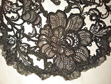 ANTIQUE LACE VICTORIAN LARGE EMBROIDERED SILK DRESS TRIM COLLAR SILK CHIFFON