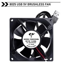8025 80mm x 80mm x 25mm USB Brushless Fan DC 5V Cooler Black Silent Cooling Fan