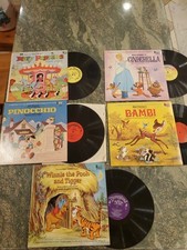 Lot 5 Walt Disney Records LP Cinderella Bambi Pinocchio Mary Poppins Winnie Pooh