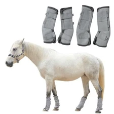 Adjustable Horse Fly Boots Set of 4, Equine Leg Protection Reduce 02 Cob Grey