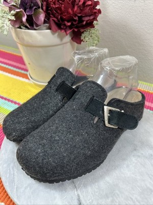 Haflinger Charcoal Felt Clogs Slip On Comfort Bucke Shoes Women s EU 38 US 7 M