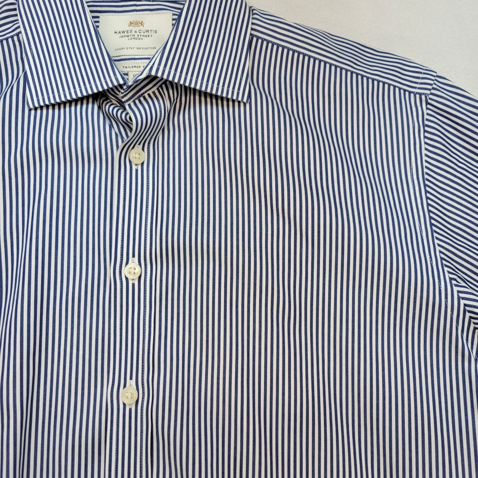 Camisa de vestir Hawes & Curtis para hombre 16 33 azul a rayas 2 capas ajuste a medida de lujo Foto 3 de 4