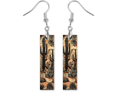 Earrings, Monochrome Desert Wood Bar Printed Earrings Jewelry