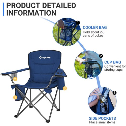 KingCamp Padded Folding Chair with Cupholder, Cooler, and Pocket, Blue(Open Box) - 第 3/7 張圖片
