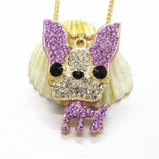 Hot Purple Bling Cute Puppy Dog Crystal Fashion Lady Pendant Women Necklace