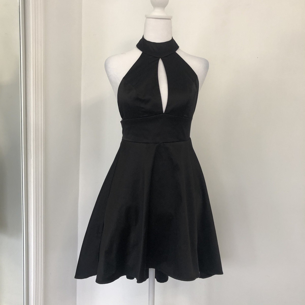 ASOS PETITE Women Black Halter Neck Mini Dress Sz Open Back