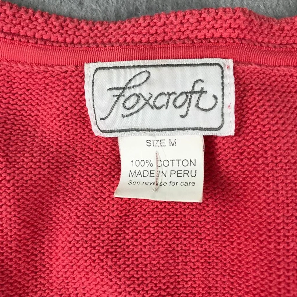 Foxcroft Sweater Womens Medium Pink Cotton V Neck Full Zip Lightweight - Image 3 of 4