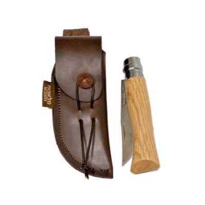 Opinel Oak no. 8 with traditionally hand made leather sheath