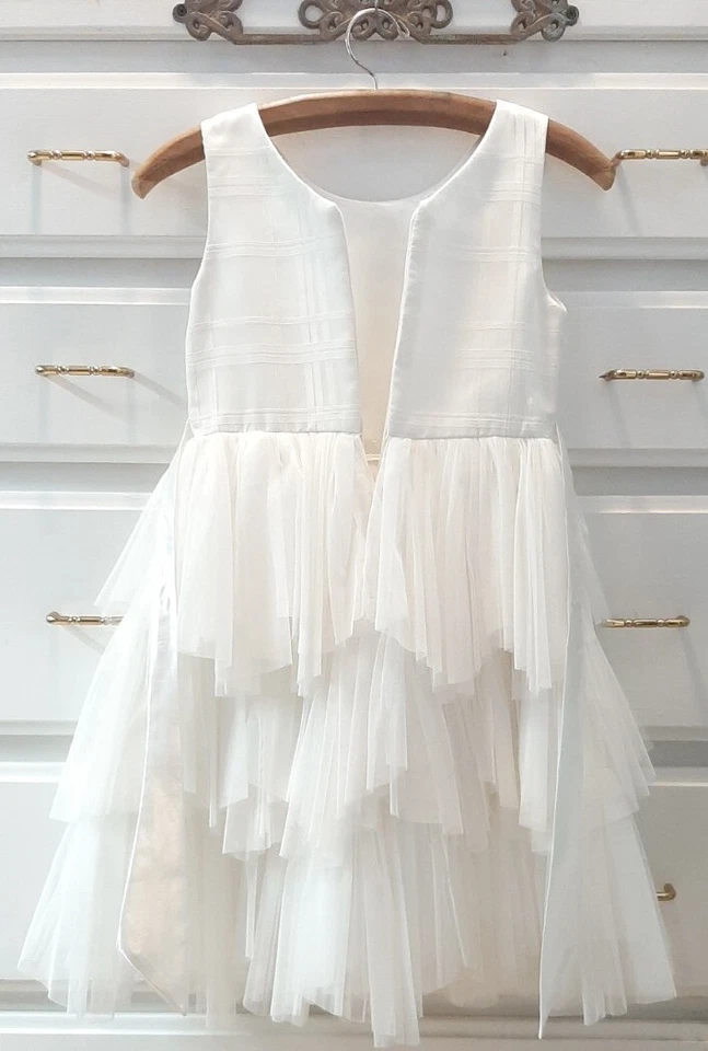 American Princess Sz8 Formal Dress Tiered Tulle Pearl & Satin Bow Classic Ivory - Image 3 of 4