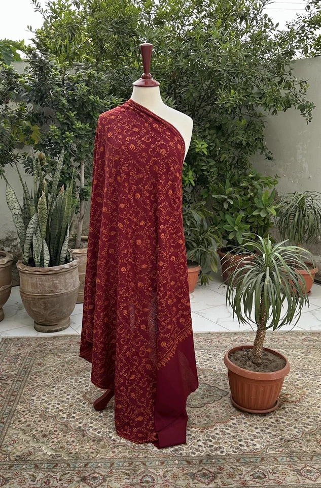 Cachemira Pashmina 100% Bordado a Mano Aguja Trabajo Jaal. Tamaño: 44x90 pulgadas Foto 2 de 4