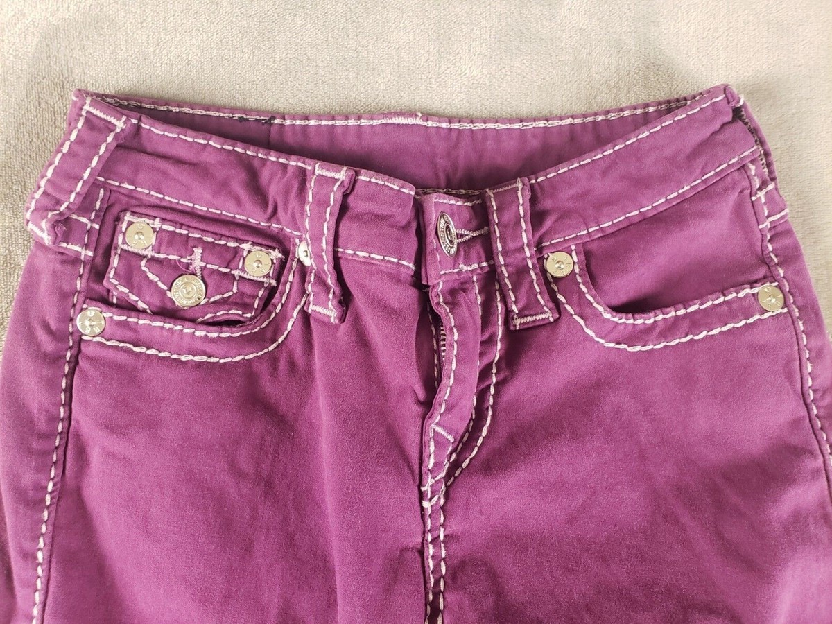 Vintage True Religion Super Skinny Purple White Stich Jeans Size