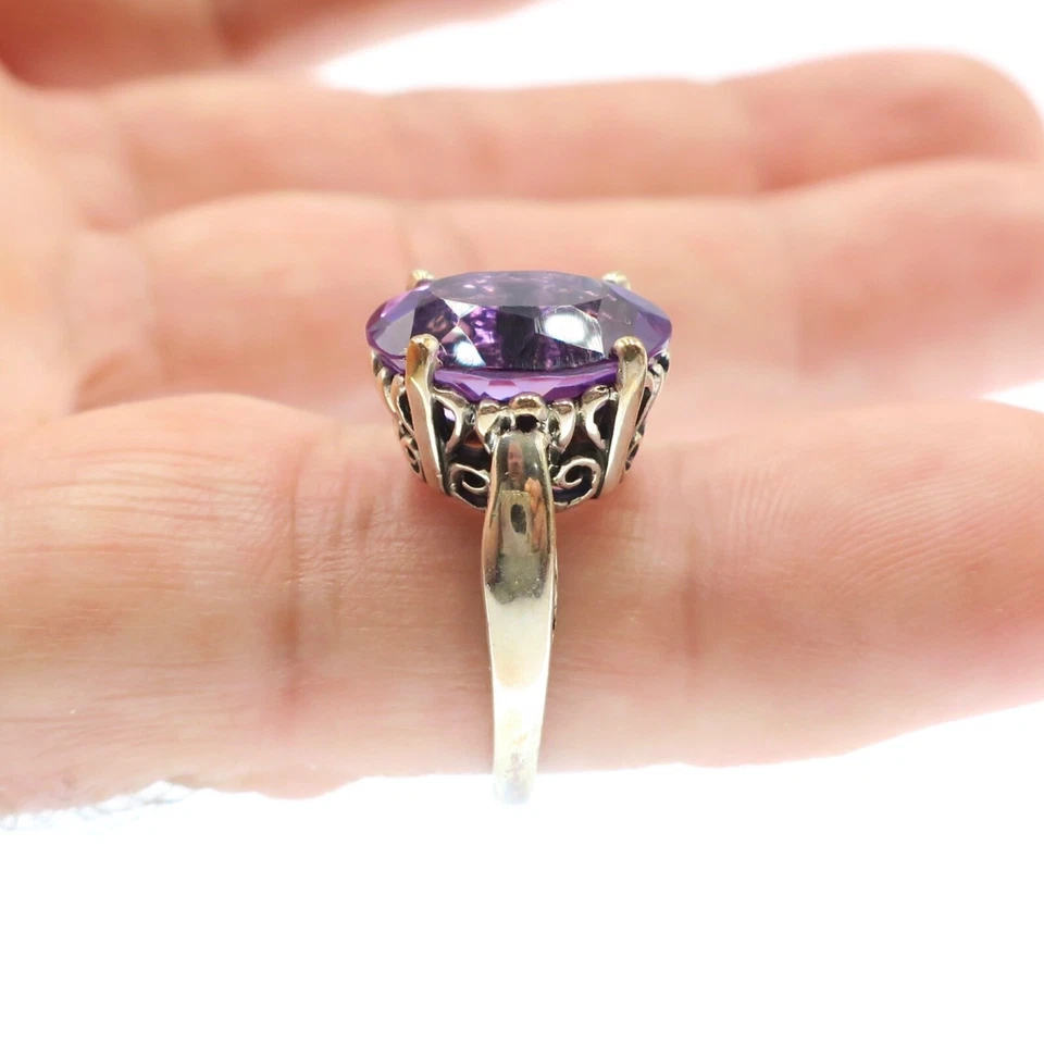 Anel KABANA prata esterlina 7,77 ct ametista natural trabalho aberto tamanho 6 - Imagem 3 de 4