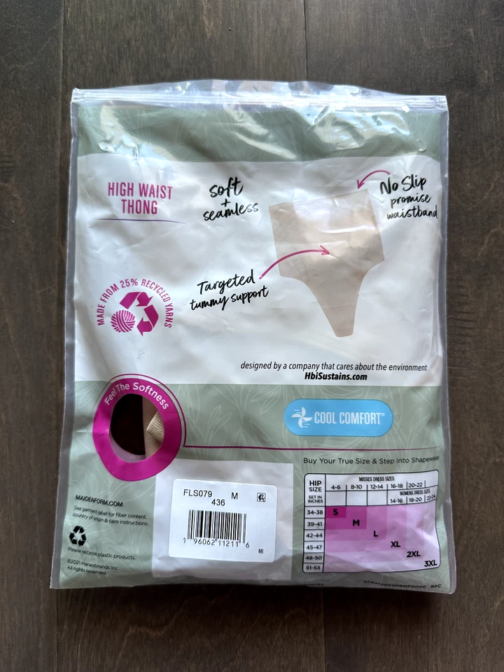 Tanga de cintura alta Maidenform Flexees suavizante ropa moldeadora fresca comodidad beige mediano Foto 3 de 4