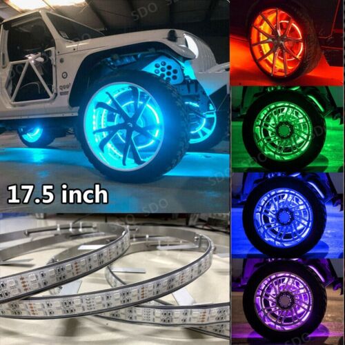 4x 17.5" RGB Double Row LED Wheel Lights For Truck Rim Lights Bluetooth Control - Picture 1 of 12